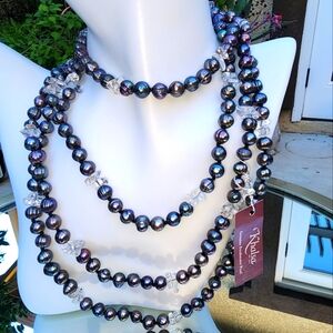 Genuine Freshwater Pearls Peacock Colored Strand Necklace